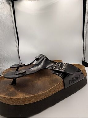 Papillio Black Patent Thong Sandals with Buckle